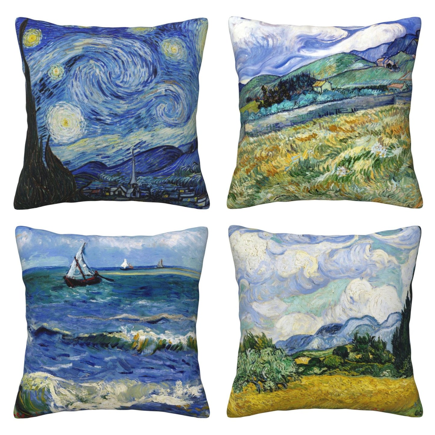 HOSTECCO Vincent Van Gogh Decorative Pillow Covers 18x18 in Set of 4