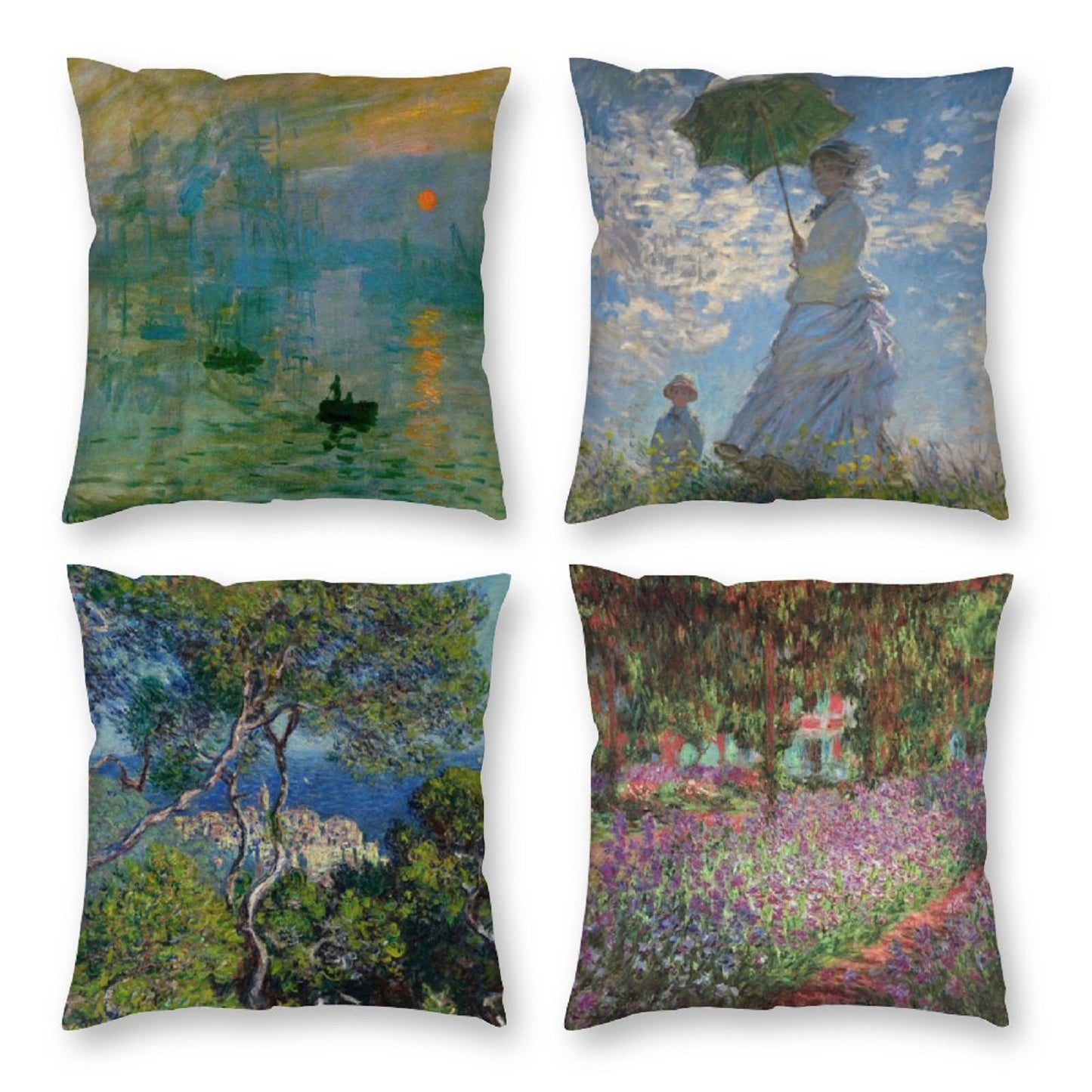 DMNPP-S1, HOSTECCO Claude Monet Pillow Covers Set of 4 Impressionist Throw Pillow Covers Art Design Cushion Covers 18 x 18 Inches