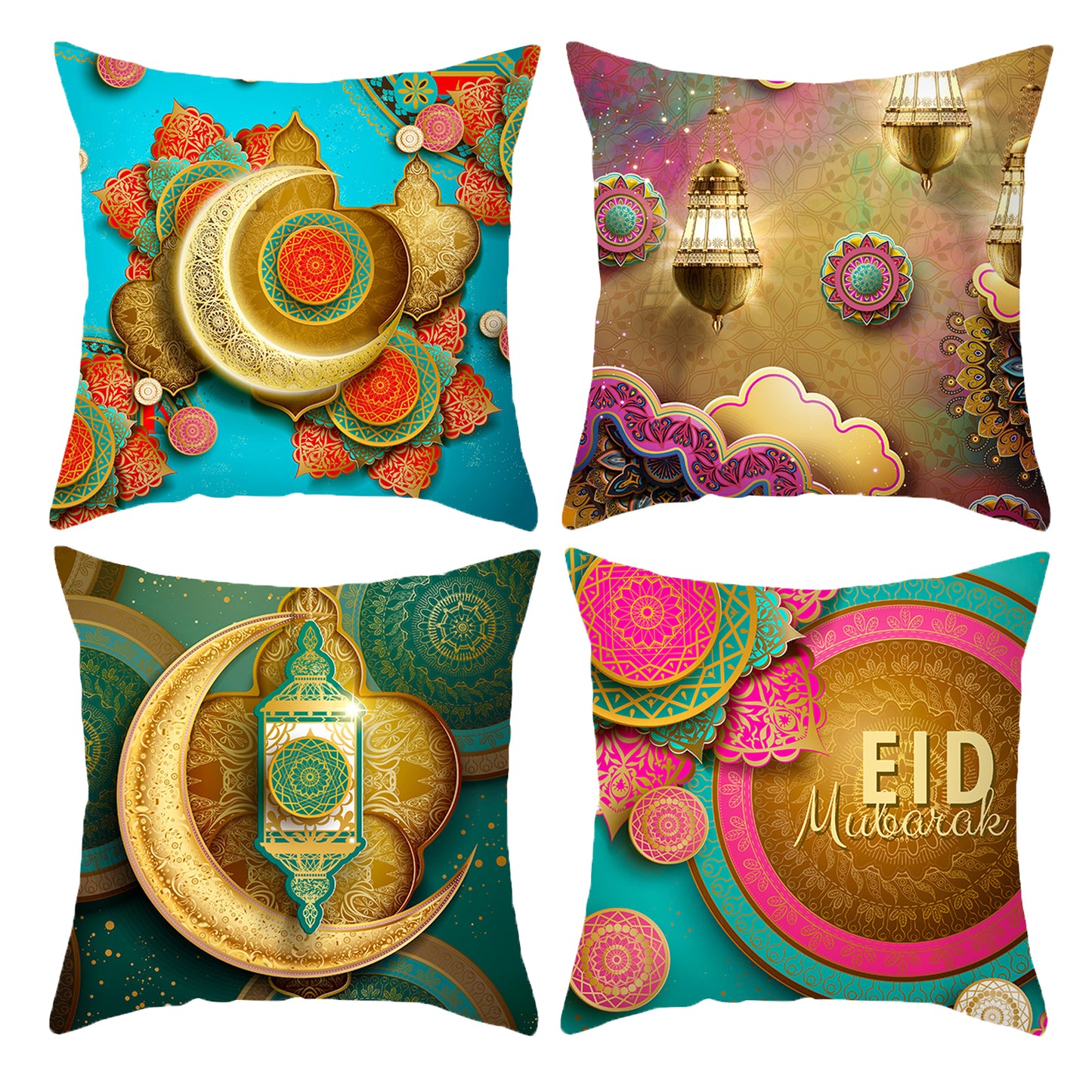 Ramadan Pillow Covers 18x18 inches Set of 4 Moon and Stars Pillowcases for Sofa Couch