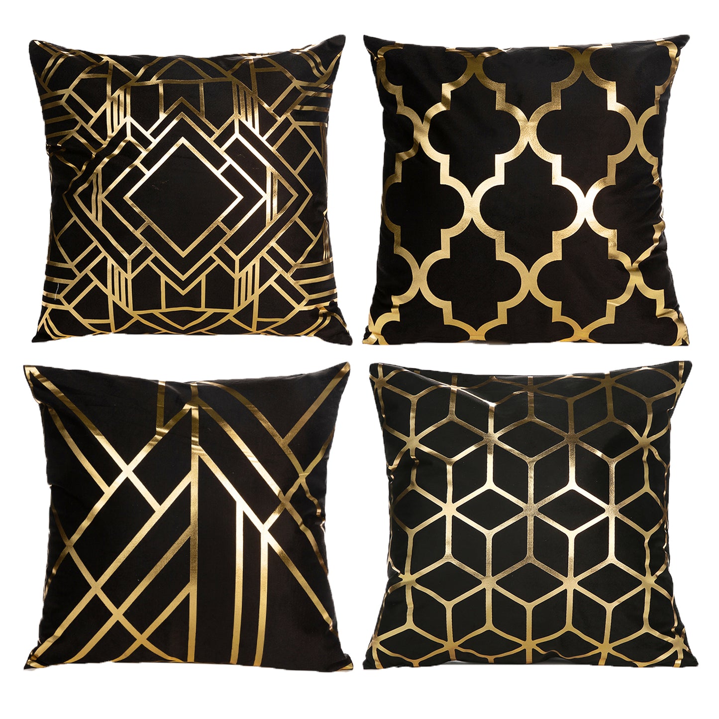 HOSTECCO Gold Stamping Throw Pillow Covers Set of 4 Geometric Pillow Cases Square Decorative Cushion Covers for Sofa Couch Outdoor 18x18 inches