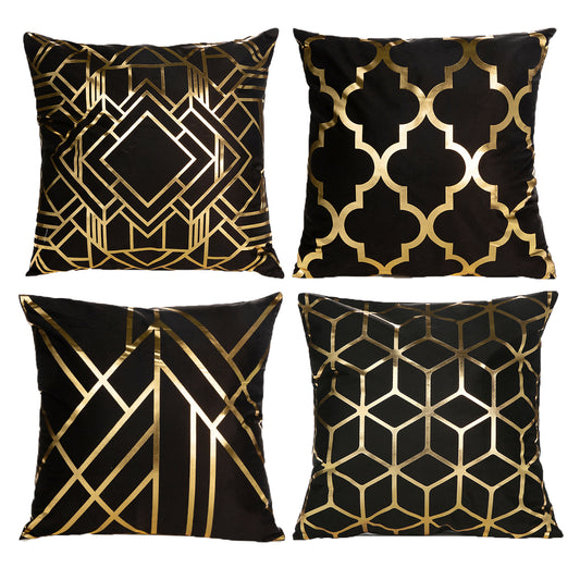 HOSTECCO Gold Stamping Throw Pillow Covers Set of 4 Geometric Pillow Cases Square Decorative Cushion Covers for Sofa Couch Outdoor 18x18 inches