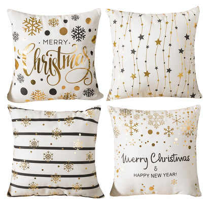 HOSTECCO Christmas Throw Pillow 18x18 inches Gold Stamping Covers Set of 4 Pillow Cases for Sofa