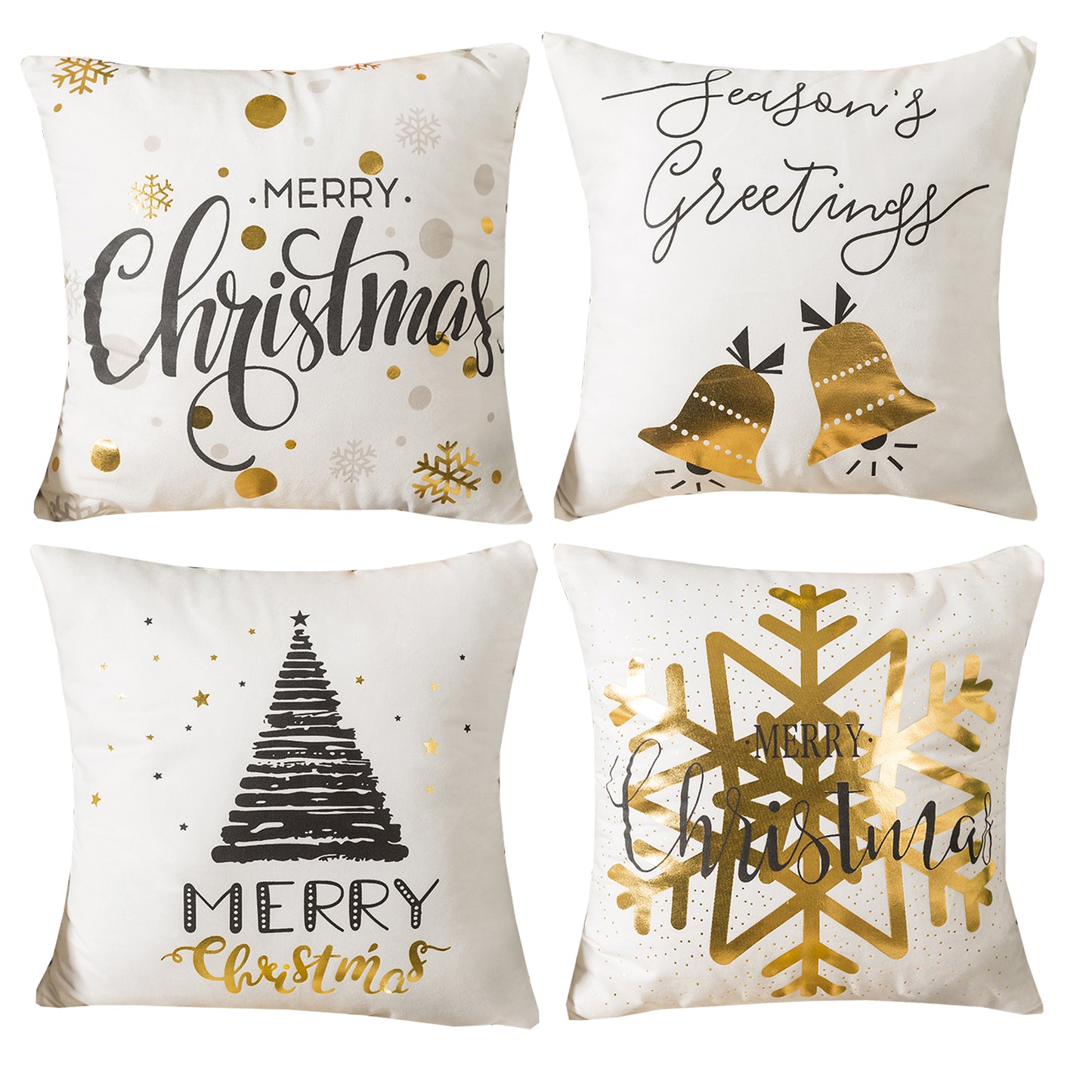 HOSTECCO Christmas Throw Pillow 18x18 inches Gold Stamping Covers Set of 4 Pillow Cases for Sofa