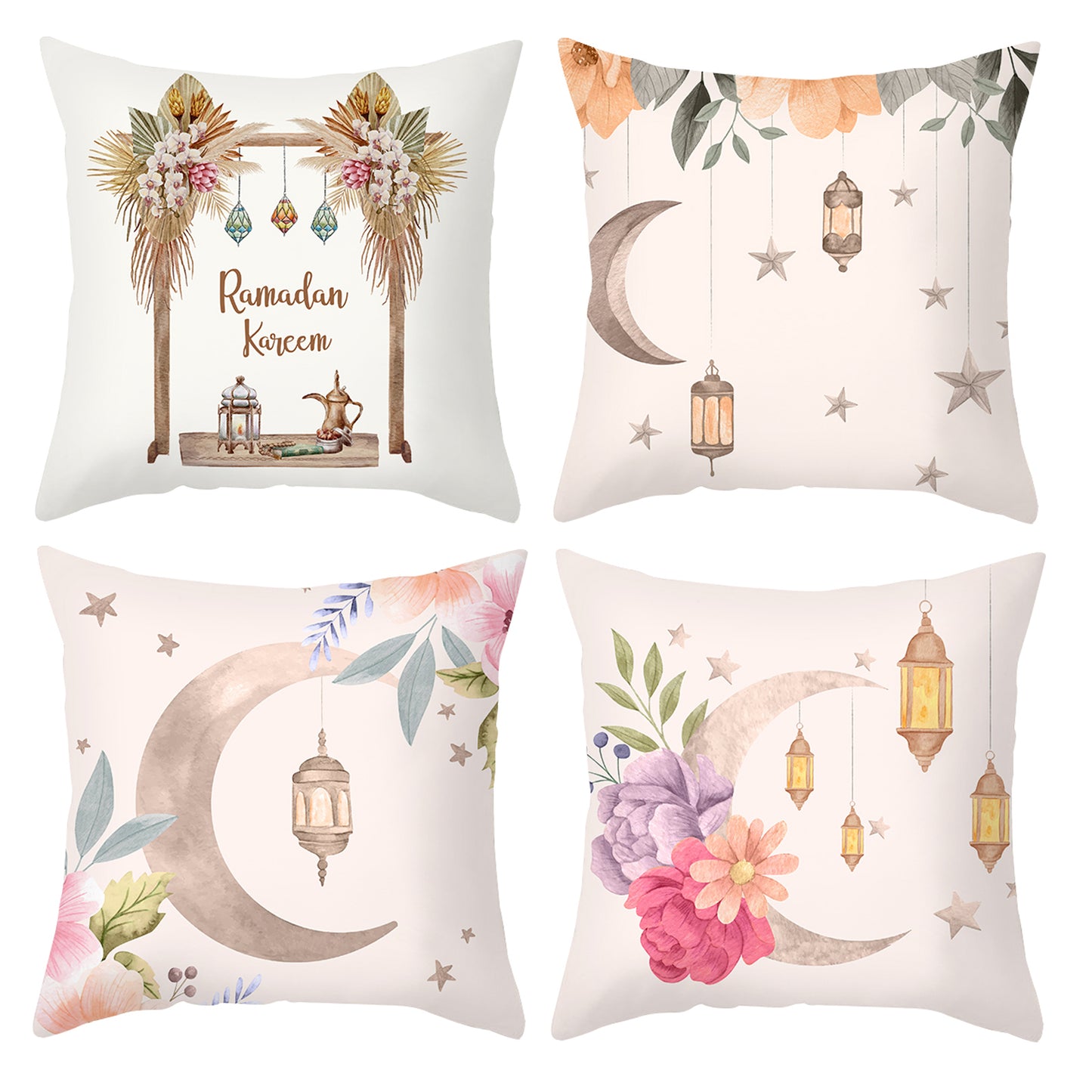 Ramadan Pillow Covers 18x18 inches Set of 4 Moon and Stars Pillowcases for Sofa Couch