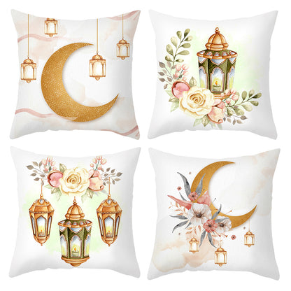 Ramadan Pillow Covers 18x18 inches Set of 4 Moon and Stars Pillowcases for Sofa Couch