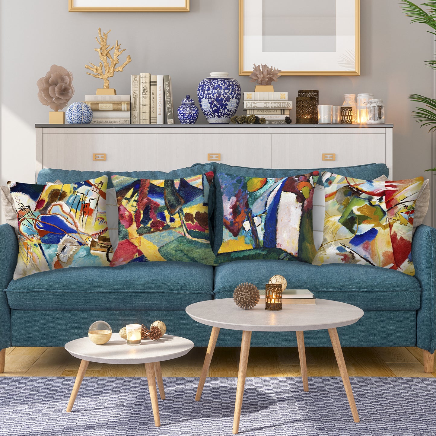 Kandinsky Style Geometric Abstract Throw Pillow Cover 18x18 Inch Set of 4
