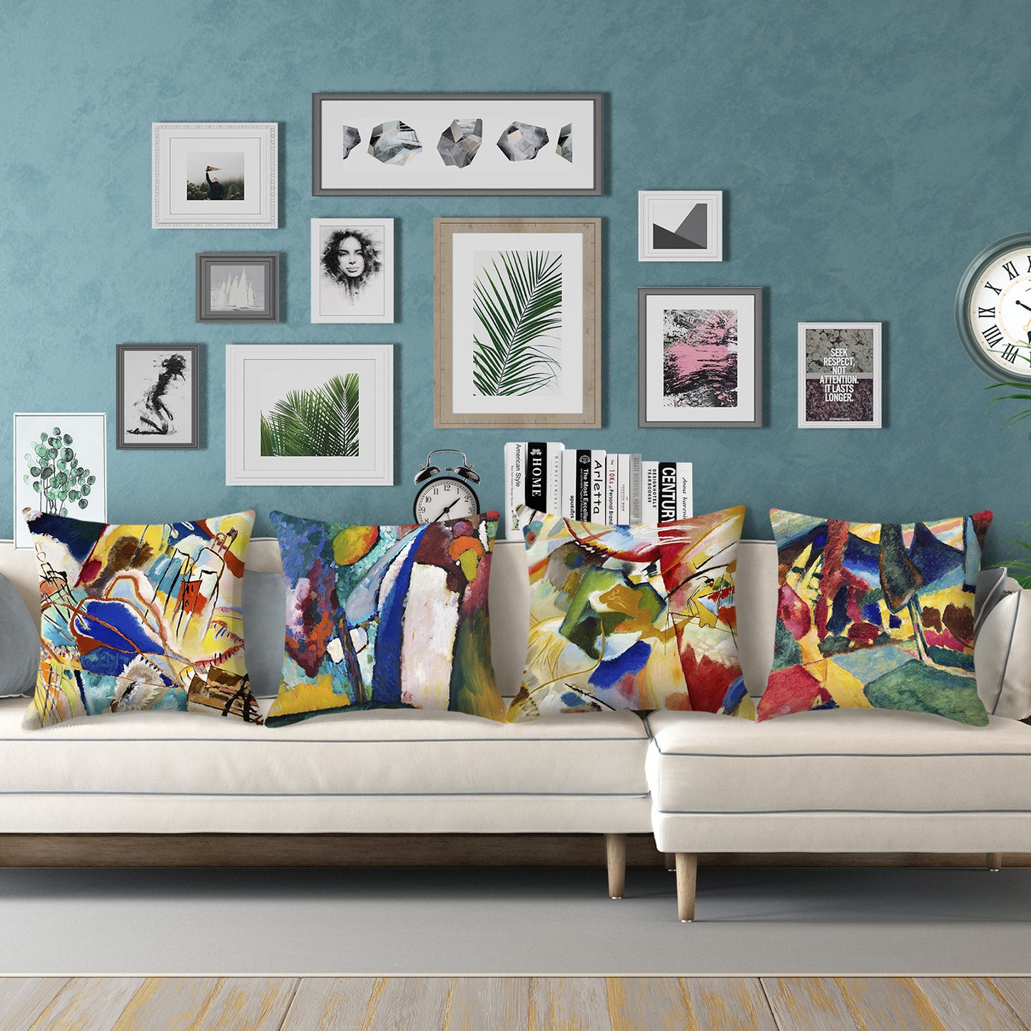 Kandinsky Style Geometric Abstract Throw Pillow Cover 18x18 Inch Set of 4