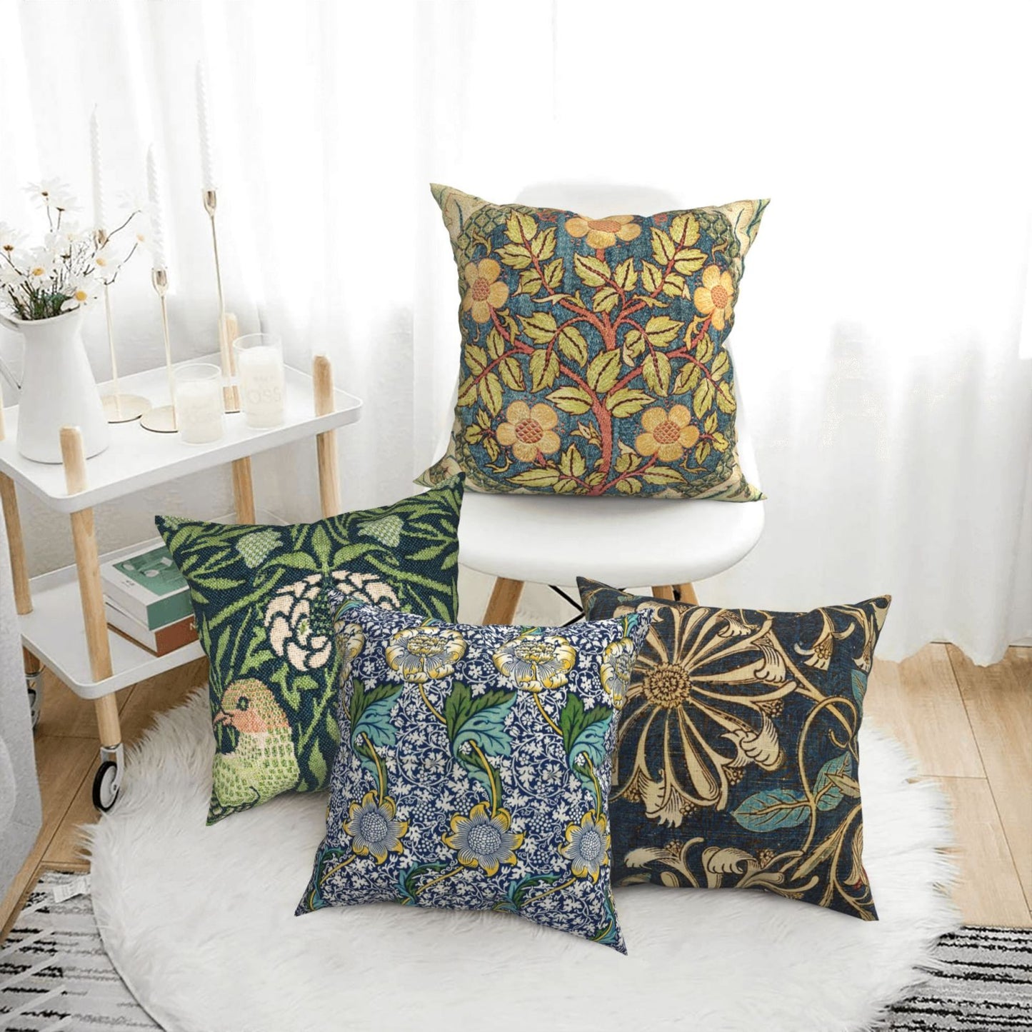 HOSTECCO William Morris Throw Pillow Covers 18x18 Inch Floral Pillow Cases for Sofa Couch Office