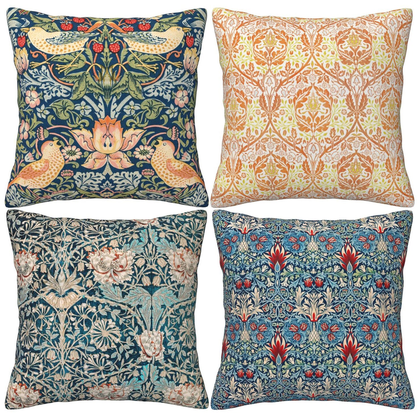 William Morris Style Cushion Covers | Vintage Floral & Bird Pillow Covers