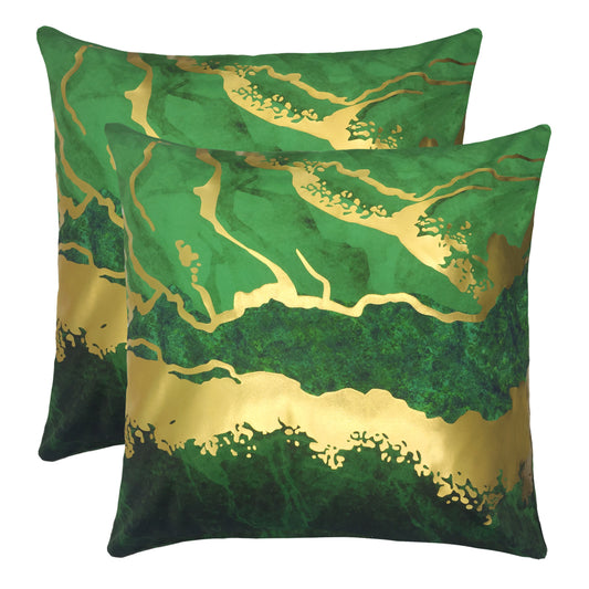 GSXASG, HOSTECCO Emerald Green Gold Throw Pillow Covers 18x18 inch Gold Stamping Velvet Pillow Cases for Couch Living Room