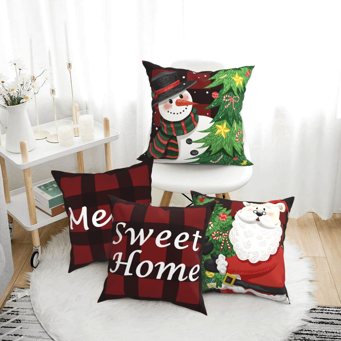 HOSTECCO Christmas Throw Pillow Covers 18x18 inch Xmas Buffalo Plaid Pillow Cases for Sofa Living Room