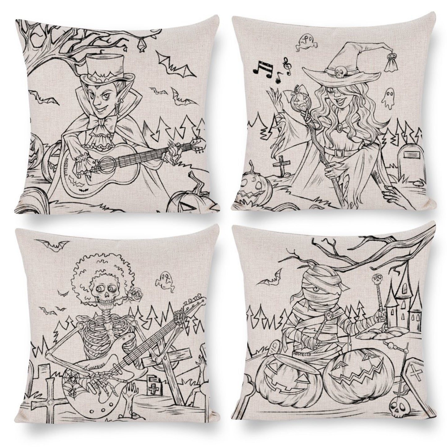 DHSHL-S1，HOSTECCO Spooky Halloween Throw Pillow Covers 18x18 inch Skull Witch Pillow Cases for Couch Living Room