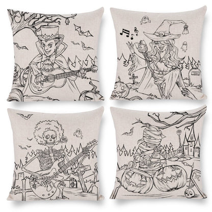 DHSHL-S1，HOSTECCO Spooky Halloween Throw Pillow Covers 18x18 inch Skull Witch Pillow Cases for Couch Living Room