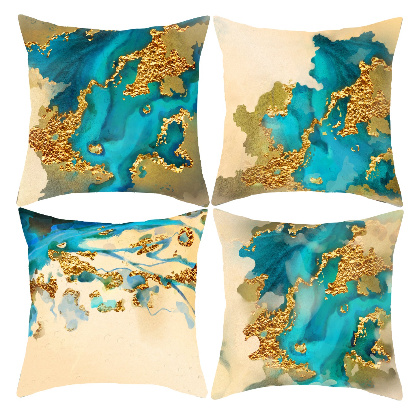 HOSTECCO Teal and Gold Throw Pillow Covers Modern Turquoise Abstract Pillow Cases for Sofa Couch