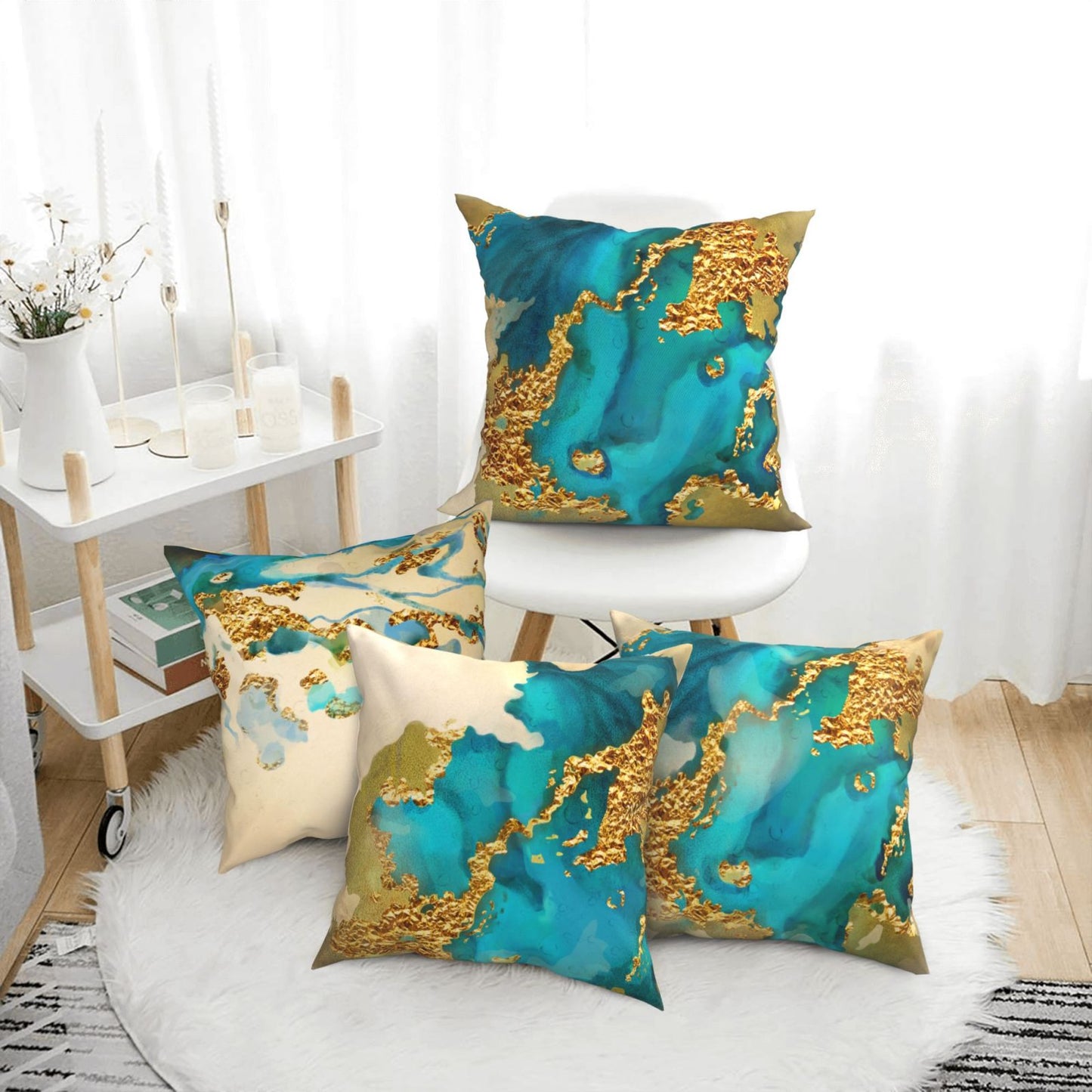 DHSAP-S2, HOSTECCO Teal and Gold Throw Pillow Covers Modern Turquoise Abstract Pillow Cases for Sofa Couch