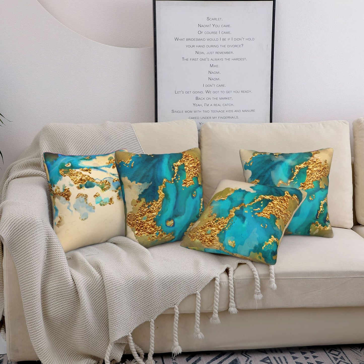 DHSAP-S2, HOSTECCO Teal and Gold Throw Pillow Covers Modern Turquoise Abstract Pillow Cases for Sofa Couch