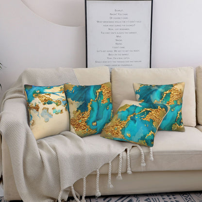 HOSTECCO Teal and Gold Throw Pillow Covers Modern Turquoise Abstract Pillow Cases for Sofa Couch