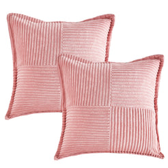 Set of two pink patchwork corduroy pillow covers