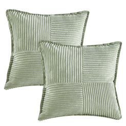 Set of two sage green patchwork corduroy pillow covers