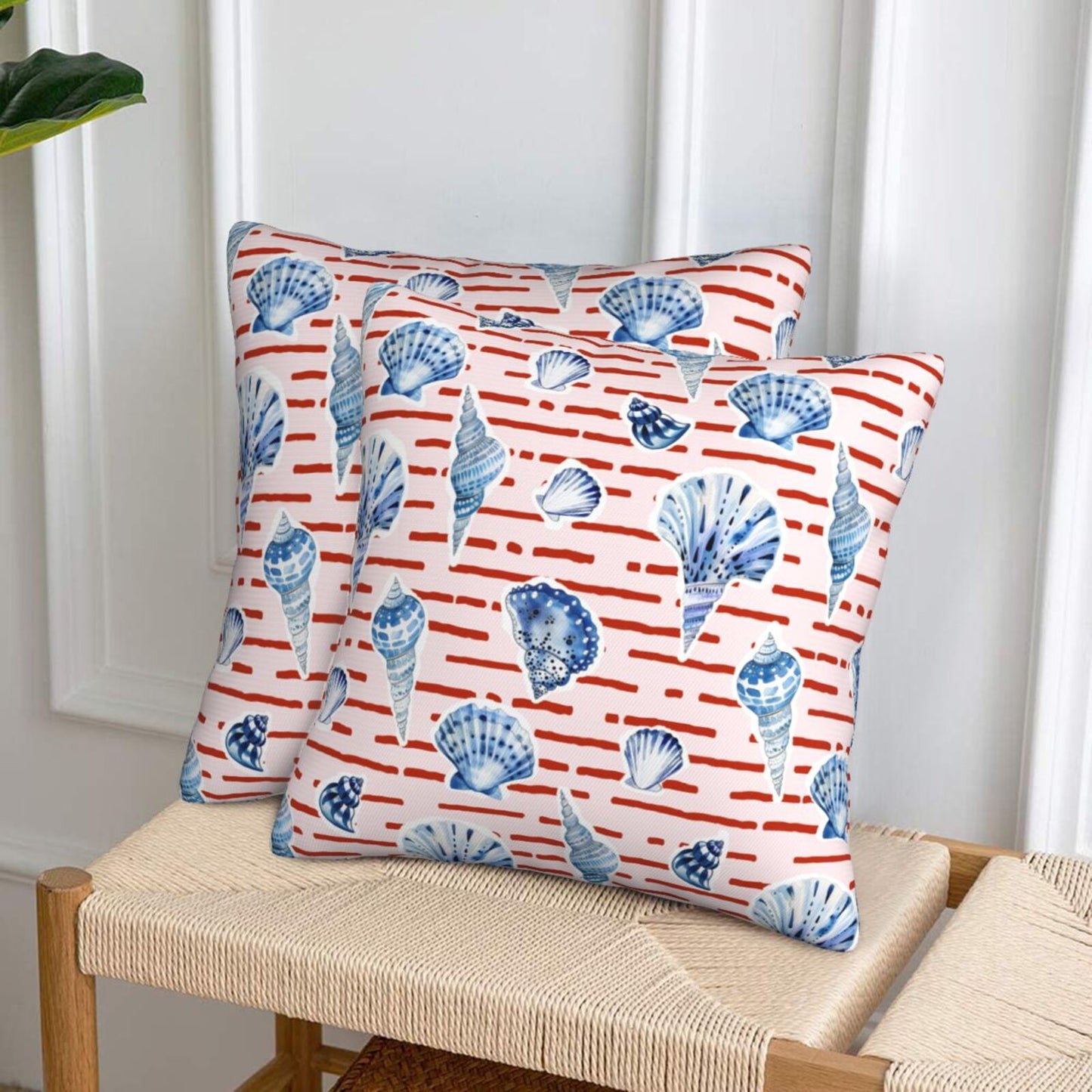 HOSTECCO Beach Cushion Covers 45x45 cm Set of 2 Ocean Sea Cushion Cases Summer Coastal Decorative Pillow Covers for Sofa Couch