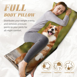 Custom full body pillow cover shown supporting a resting sleeper