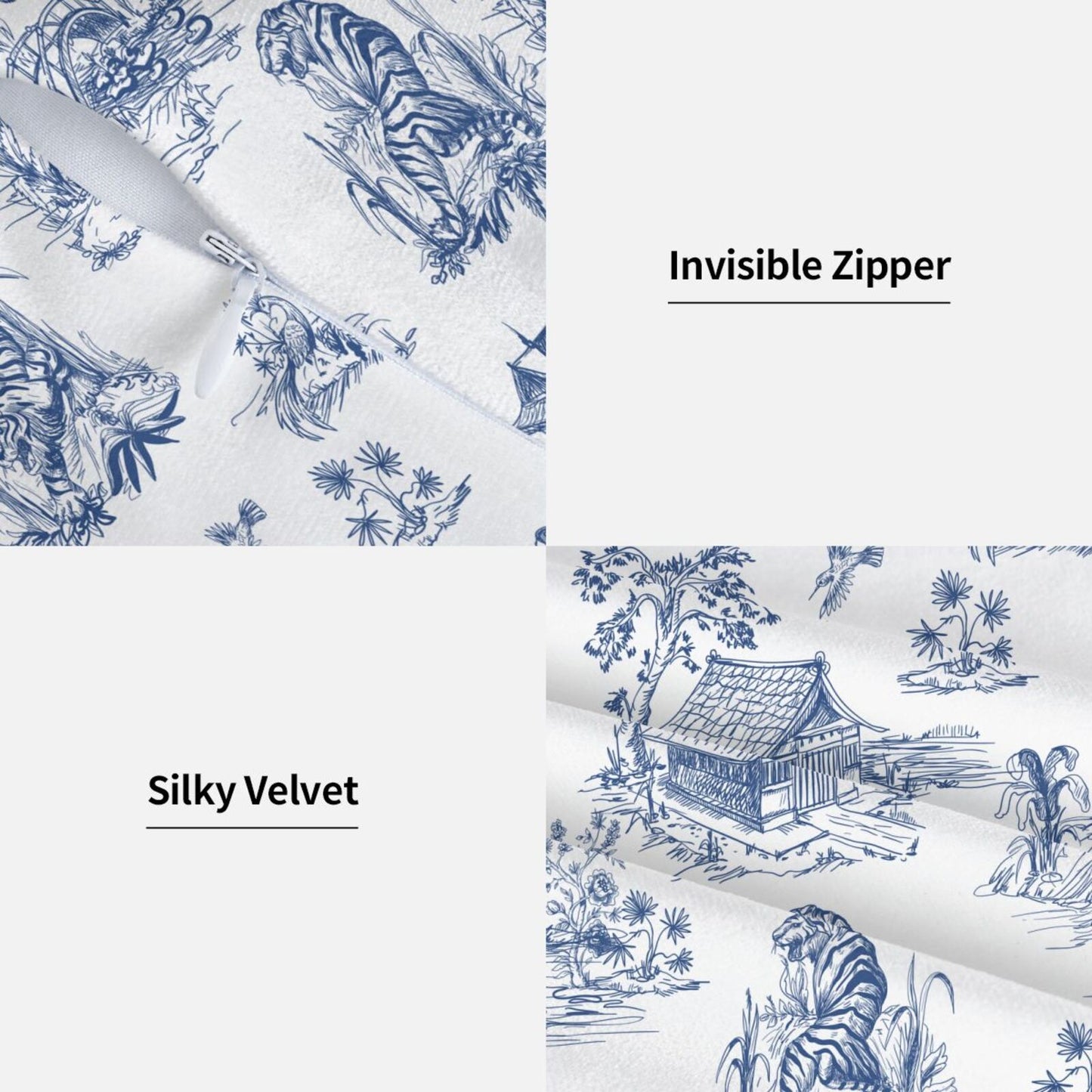 HOSTECCO French Country Throw Pillow Covers 18x18 inch Set of 2 Blue Toile Pillow Cases Vintage Chinoiserie Decorative Cushion Covers for Sofa Couch