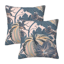 Set of two velvet pillow covers with charcoal, blush and cream pumpkin and floral pattern