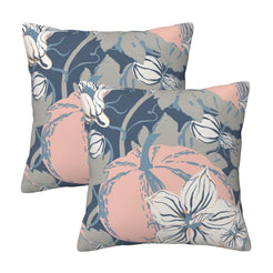 Set of two velvet pillow covers with slate blue, blush and white pumpkin and floral pattern