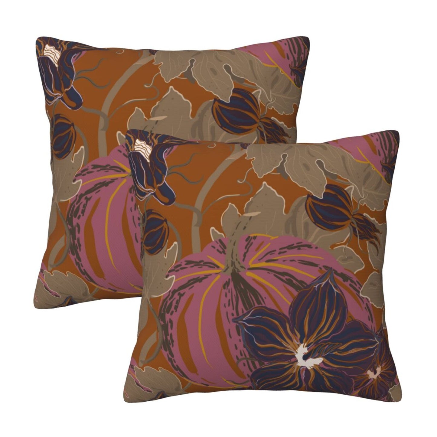 HOSTECCO Autumn Throw Pillow Covers Set of 2 Fall Pumpkin Flowers Pillow Cases Harvest Decorative Cushion Covers for Sofa Couch