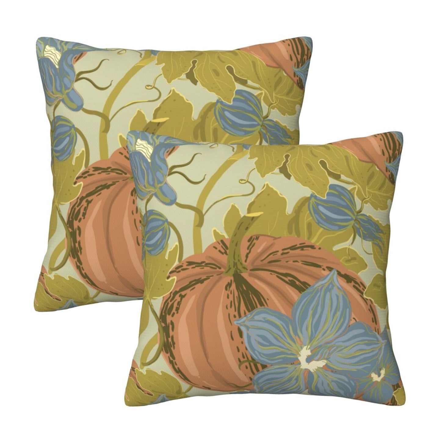 HOSTECCO Autumn Throw Pillow Covers Set of 2 Fall Pumpkin Flowers Pillow Cases Harvest Decorative Cushion Covers for Sofa Couch