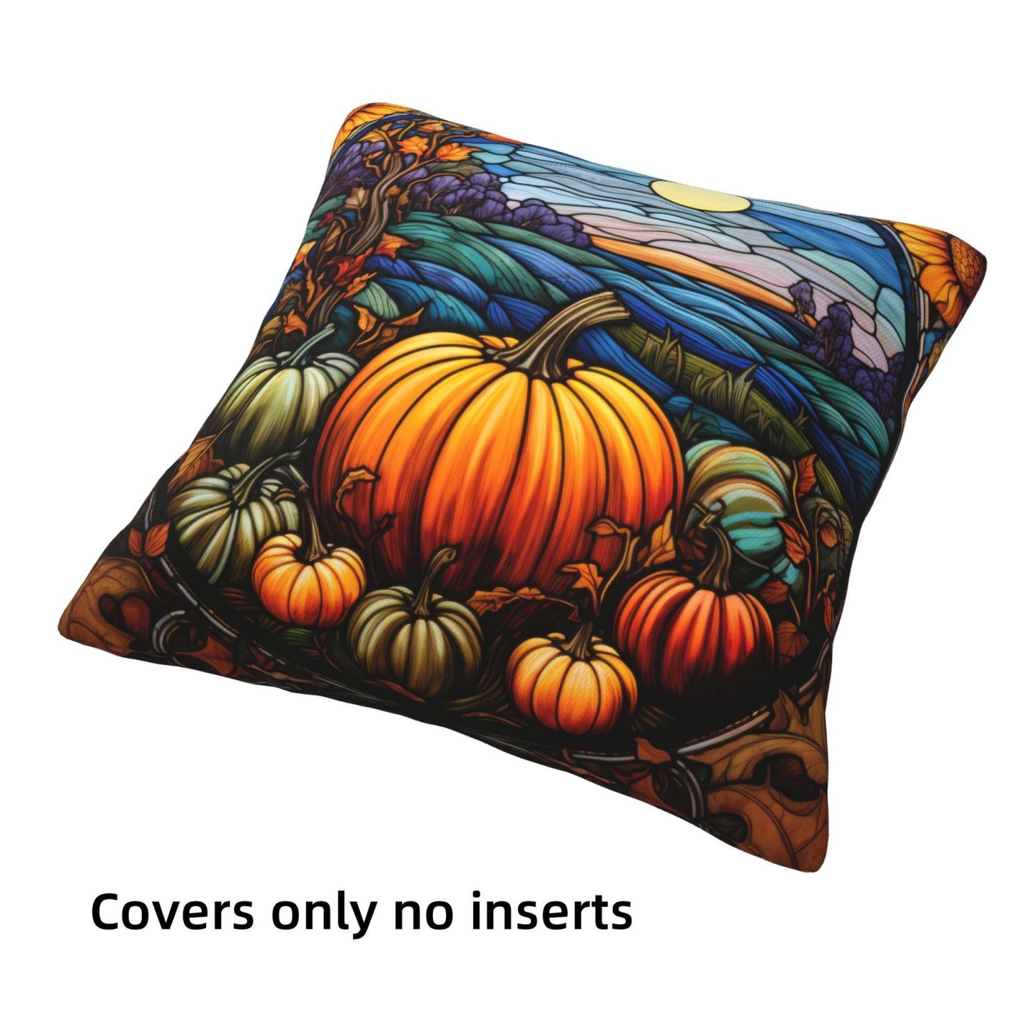 HOSTECCO Autumn Throw Pillow Covers Set of 4 Orange Fall Pumpkin Pillow Cases Maple Leaves Stained Glass Painting Decorative Cushion Covers for Sofa