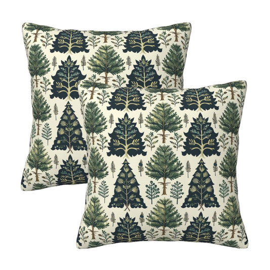 HOSTECCO Christmas Tree Throw Pillow Covers Set of 2 Green Xmas Pillow Cases Winter Holiday Decorative Cushion Covers for Sofa