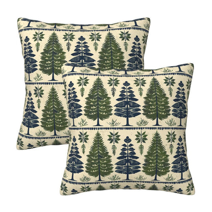 HOSTECCO Christmas Tree Throw Pillow Covers Set of 2 Green Xmas Pillow Cases Winter Holiday Decorative Cushion Covers for Sofa