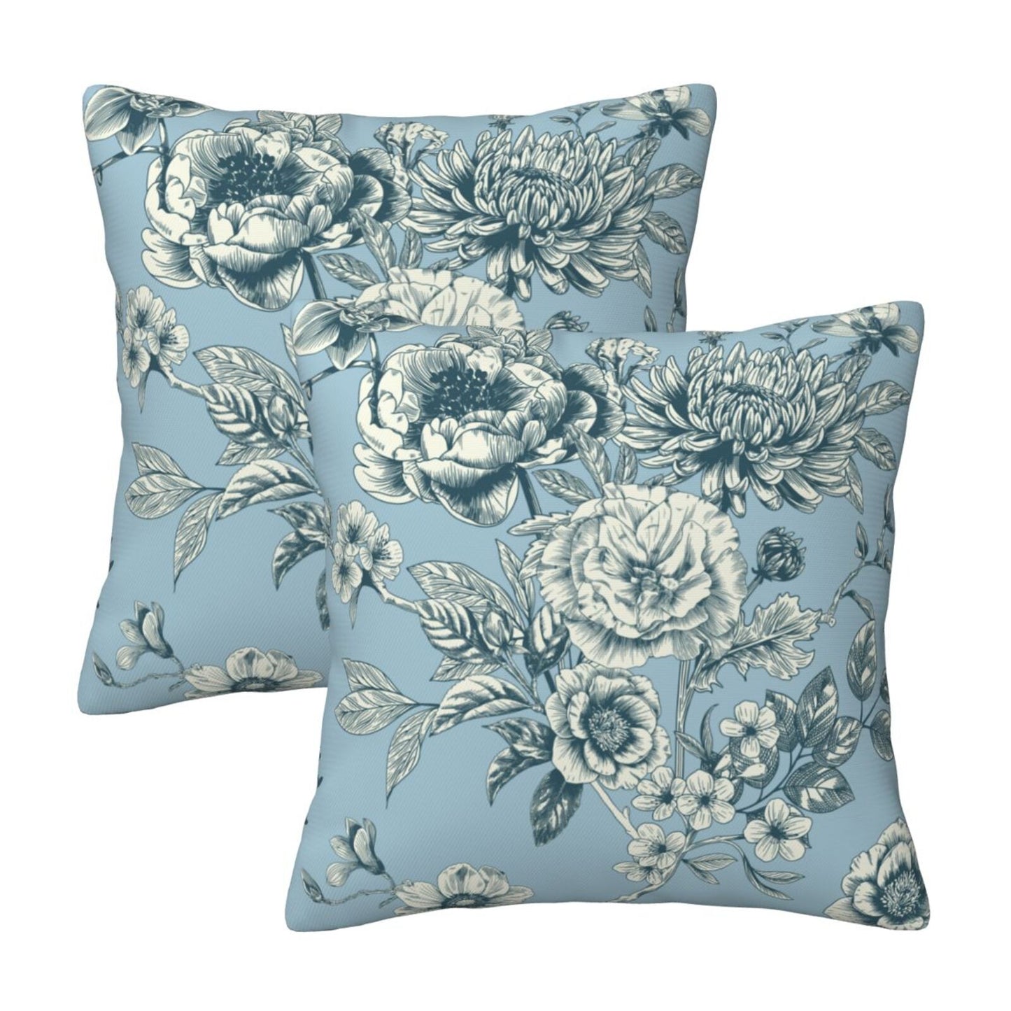 HOSTECCO Toile Throw Pillow Covers Set of 2 Chinoiserie Floral Pillow Cases French Country Decorative Cushion Covers for Sofa Couch