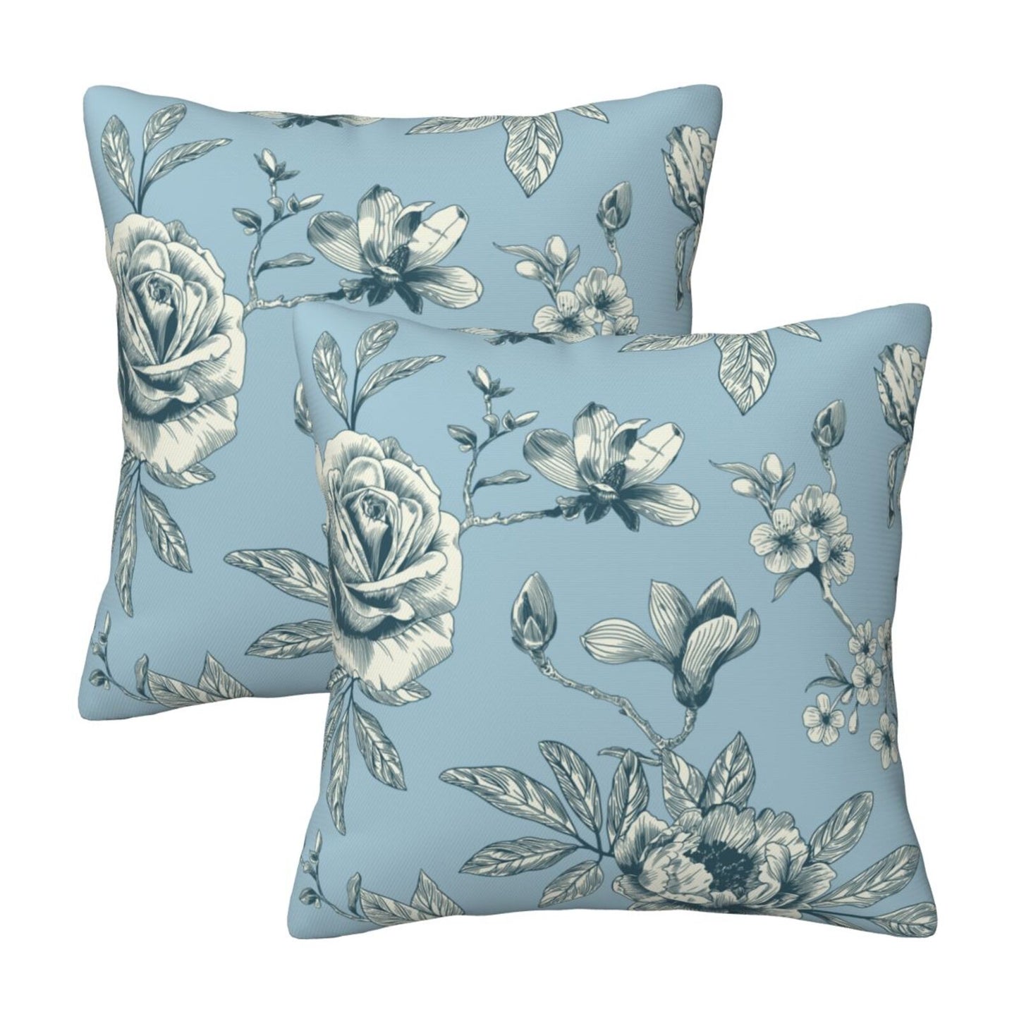 HOSTECCO Toile Throw Pillow Covers Set of 2 Chinoiserie Floral Pillow Cases French Country Decorative Cushion Covers for Sofa Couch