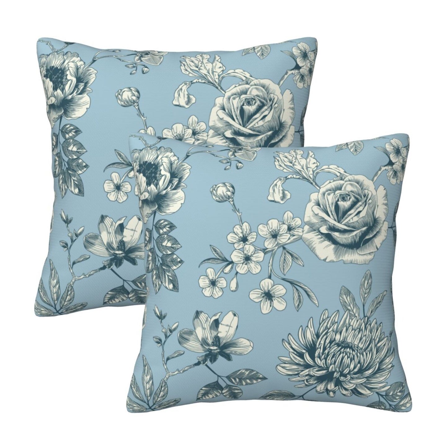 HOSTECCO Toile Throw Pillow Covers Set of 2 Chinoiserie Floral Pillow Cases French Country Decorative Cushion Covers for Sofa Couch