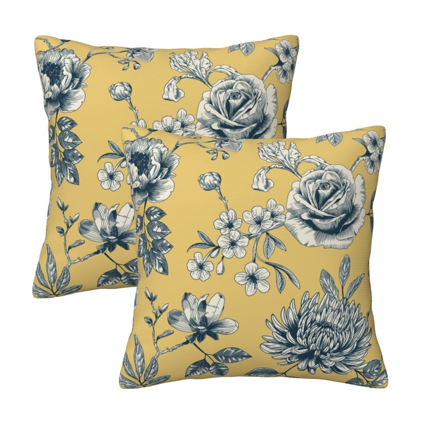 HOSTECCO Toile Throw Pillow Covers Set of 2 Chinoiserie Floral Pillow Cases French Country Decorative Cushion Covers for Sofa Couch