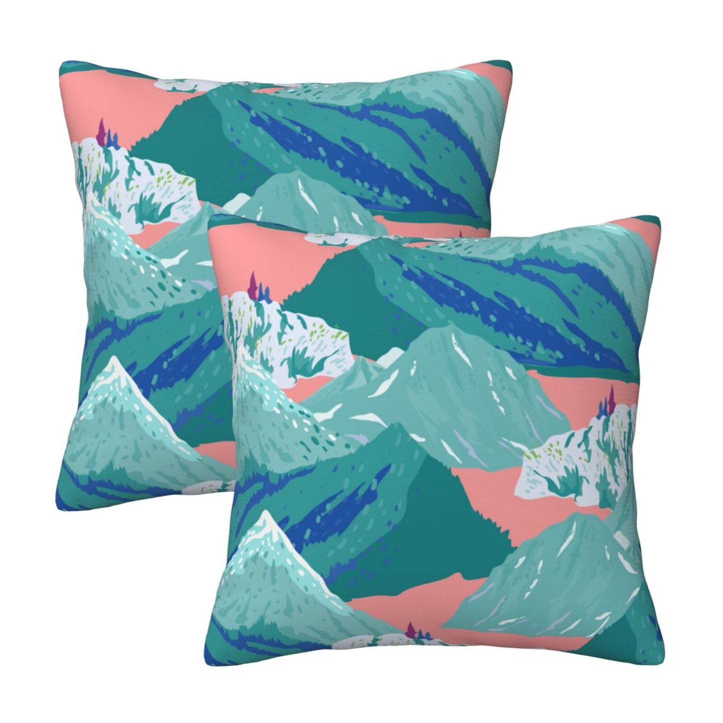 HOSTECCO Abstract Mountain Throw Pillow Covers Set of 2 Natural Scenery Pillow Cases Nature Decorative Cushion Covers for Sofa Couch