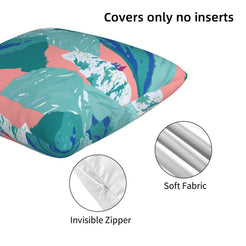 Teal and coral mountain velvet pillow cover showing soft fabric and hidden zipper
