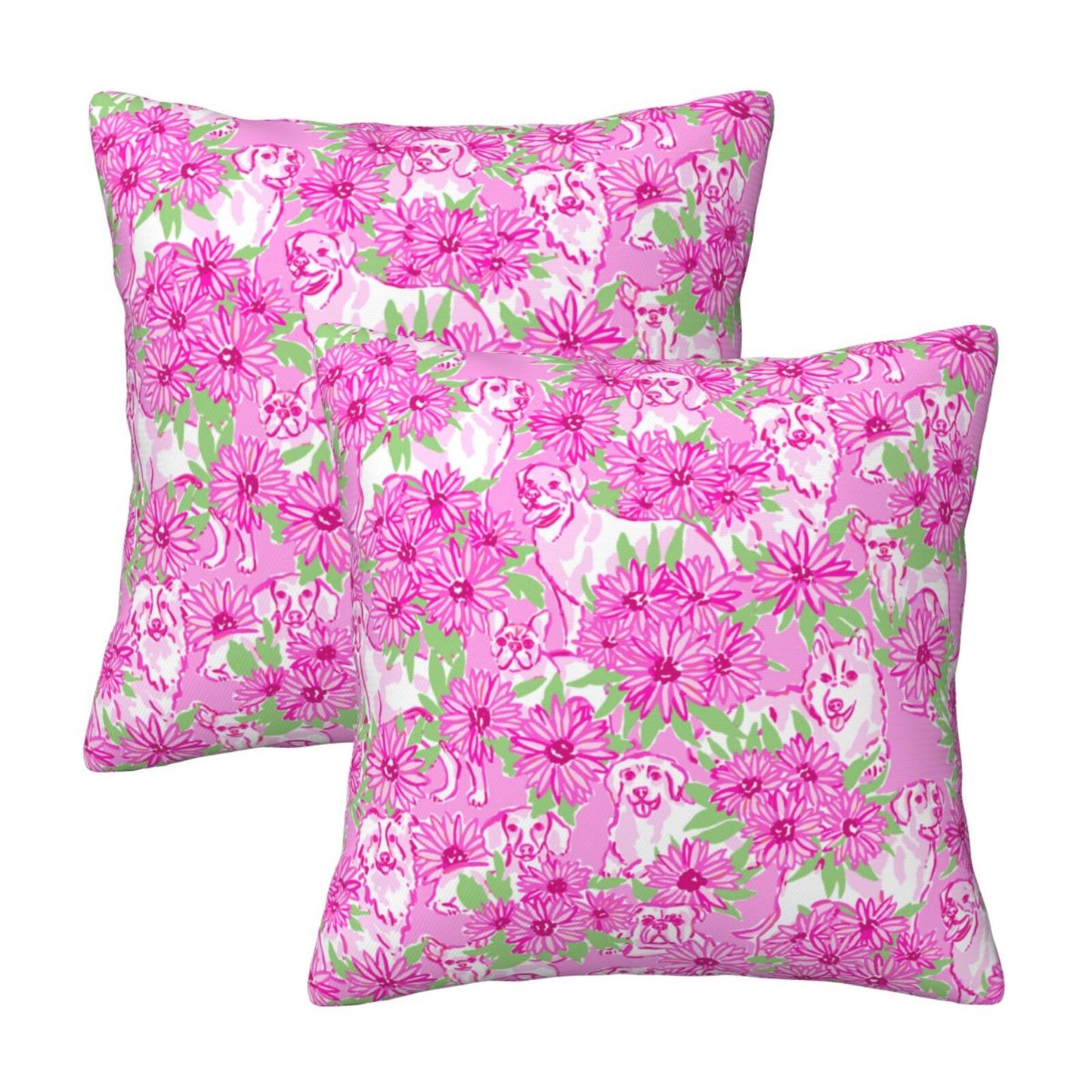 HOSTECCO Preppy Throw Pillow Covers Set of 2 Floral Preppy Pillow Cases Back to School Decorative Cushion Covers for Students Girls