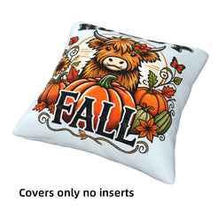 Light blue fall pillow cover from the highland cow, pumpkin spice, harvest and raccoon designs set