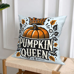 Light blue fall pillow cover from the pumpkin queen and retro fall designs set, styled on a chair