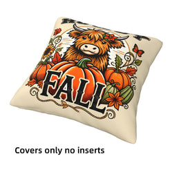 Cream fall pillow cover from the highland cow, pumpkin spice, harvest and raccoon designs set