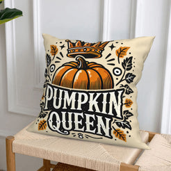 Cream fall pillow cover from the pumpkin queen and retro fall designs set, styled on a chair