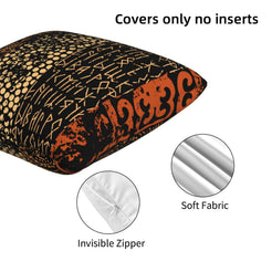 Black and orange geometric velvet pillow cover showing soft fabric and hidden zipper