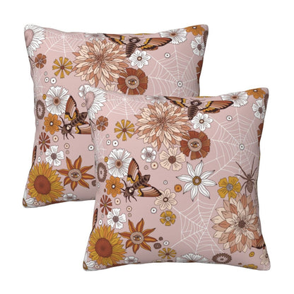 Halloween Themed Throw Pillow Covers 18x18 inch Set of 2 Spooky Skulls Velvet Cushion Covers for Sofa Couch