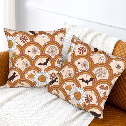 Halloween Themed Throw Pillow Covers 18x18 inch Set of 2 Spooky Skulls Velvet Cushion Covers for Sofa Couch