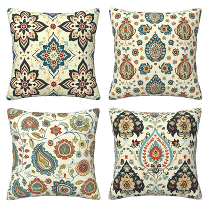 HOSTECCO Ethnic Throw Pillow Covers 18x18 inch Set of 4 Kilim Turkish Aztec Style Pillow Cases Paisley Tribal Decorative Cushion Covers for Sofa Couch