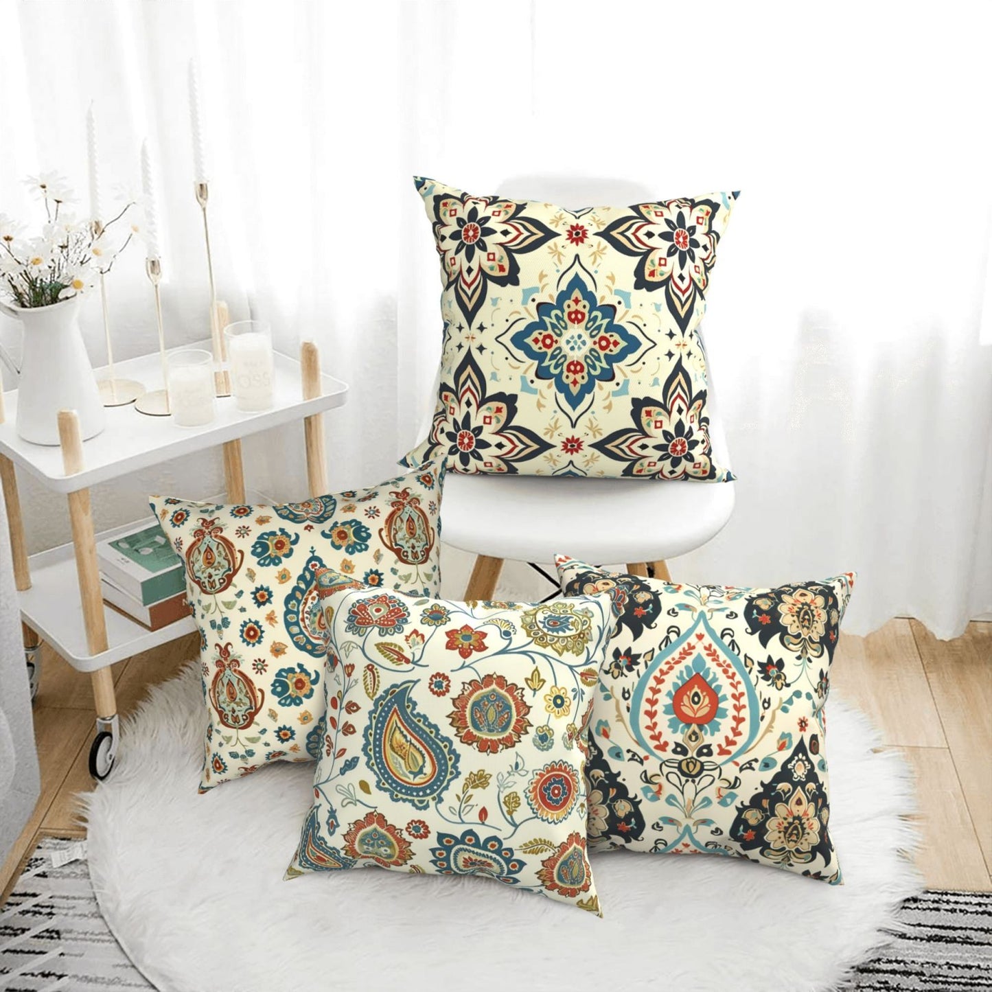 HOSTECCO Ethnic Throw Pillow Covers 18x18 inch Set of 4 Kilim Turkish Aztec Style Pillow Cases Paisley Tribal Decorative Cushion Covers for Sofa Couch