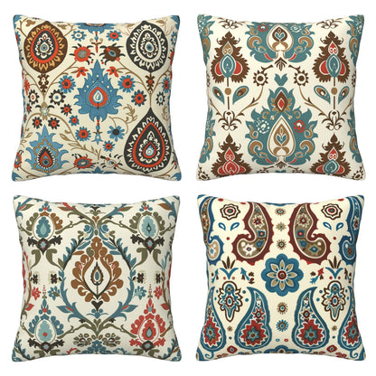 HOSTECCO Ethnic Throw Pillow Covers 18x18 inch Set of 4 Kilim Turkish Aztec Style Pillow Cases Paisley Tribal Decorative Cushion Covers for Sofa Couch